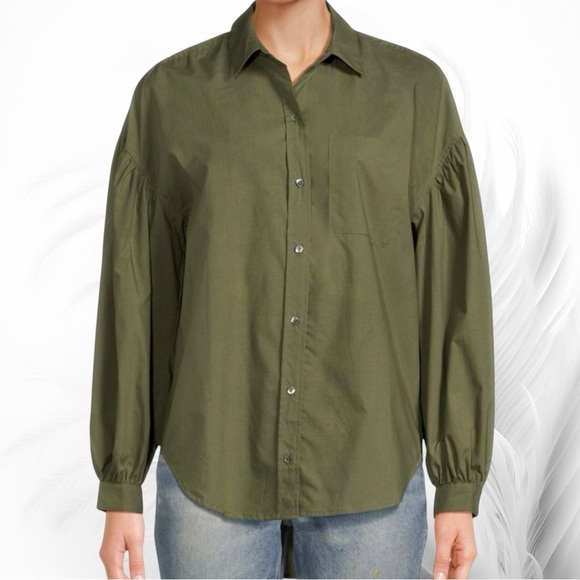 Rails ‘Janae’ High Low Button-Down Shirt in Green “Olive Smoke” Size Medium - Picture 2 of 15
